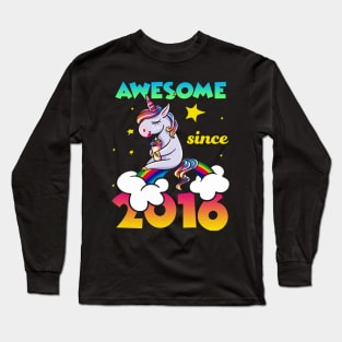 Cute Awesome Unicorn Since 2016 Rainbow Gift Long Sleeve T-Shirt